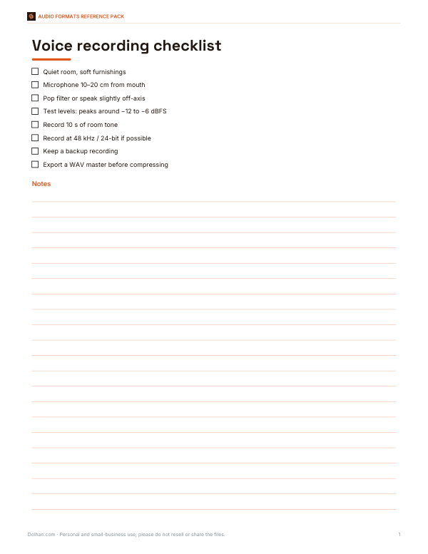 Preview of Printable Voice Recording Checklist